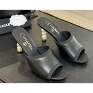 Chanel sandals lambskin with pearl heel 8.5cm black 2025