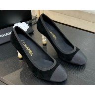 Chanel suede Grosgrain Pearl Cap Toe Pumps heel 8.5cm black 2025