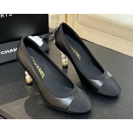 Chanel Lambskin Grosgrain Pearl Cap Toe Pumps heel 8.5cm black 2025