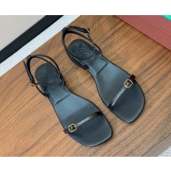 Loro Piana flat sandals goatskin in black 2025