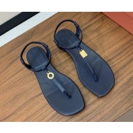 Loro Piana flip-flop sandals goatskin in dark blue 2025