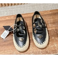 Prada Nappa leather and raffia ballerinas 1F869N black 2025