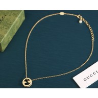Gucci Blondie crystal pendant necklace 837291 Brass with light gold-toned finish 2025