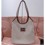 MIU MIU IVY canvas and leather bag 5bg231 Beige/Brandy 2025