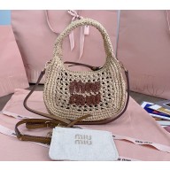 MIU MIU Wander woven fabric hobo bag 5bc125 Beige/Cognac 2025