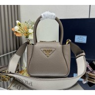 Prada Leather mini handbag 1BA362 Clay Gray 2025