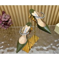 Jimmy choo bing 65 Snake Print calfskin Mules with Crystal Strap army green 2025