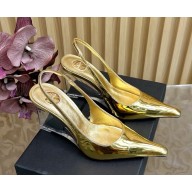 Saint Laurent Miller 90 leather wedges gold 2025