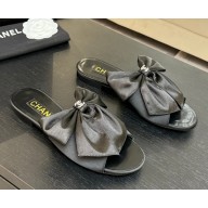 Chanel Silk Bow Leather Sandals With Crystal logo black 2025