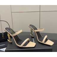 Saint Laurent heel 10.5cm Opyum YSL Logo-Heel mule Sandals beige patent leather 2025