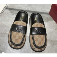 Gucci Women's mule with Double G Black and beige Original GG canvas 2025