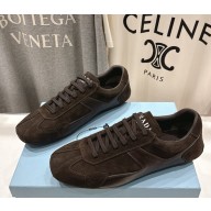 Prada women/men suede and leather sneakers coffee 2025