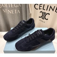 Prada women/men suede and leather sneakers dark blue 2025