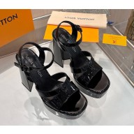 Louis Vuitton 1AGXZN Maya Heeled Platform Sandal black patent calf leather heel 12cm Platform 3cm 2025