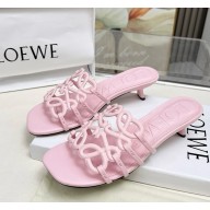 Loewe Petal Anagram slide in soft calfskin pink heel 4.5cm 2025