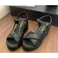 Chanel sandals Quilting leather with logo black 2025