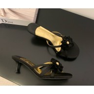 Chanel mules sandals Camellia black satin heel 9cm / heel 6cm 2025