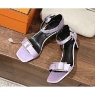 Hermes Judy 70 sandal in satin crepe featuring a Hapi buckle with rhinestone details violet pétale 2025