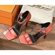 Hermes Judy 105 sandal in satin crepe featuring a Hapi buckle with rhinestone details rose pêche 2025