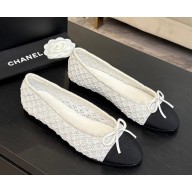 Chanel Ballet flats Embroidery & Grosgrain G02819 White & Black 2025