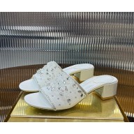 Rene Caovilla Cinderella Nude Slider Sandal white heel 4.5cm 2025