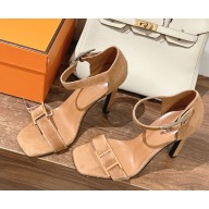 Hermes Judy 105 sandal in suede goatskin featuring a Hapi buckle brown 2025