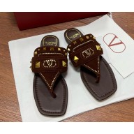 VALENTINO GARAVANI PLASTER CASTER BUFFALO THONG SANDAL brown suede 2025