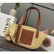 loewe Small Basket bag in palm leaf and calfskin Natural/Tan 2025