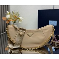 Prada Demi-lune Re-Nylon shoulder bag 1BH222 Camel Brown 2025