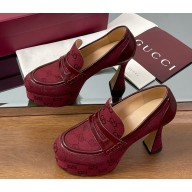 Gucci heel 13.5cm platform 5cm pumps Gucci Rosso Ancora red GG canvas and leather 2025