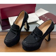Gucci heel 13.5cm platform 5cm pumps black GG canvas and leather 2025