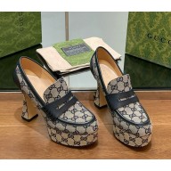 Gucci heel 13.5cm platform 5cm pumps Beige and blue Original GG canvas and leather 2025