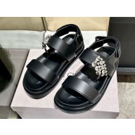 Jimmy Choo Verity Sandal Flat Black Leather Crystal Flat Sandals black /crystal 2025