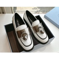 Prada Brushed leather loafers with metal details 1D981N white 2025 