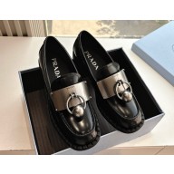 Prada Brushed leather loafers with metal details 1D981N black 2025 