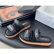 Chanel mules calf leather and straw with logo black 2025