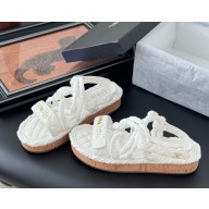 Chanel sandals calf leather and straw with logo white 2025