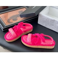 Chanel sandals calf leather and straw with logo fuchsia 2025