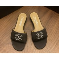 Chanel mules satin flat with CC black 2025