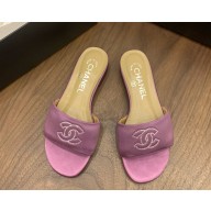 Chanel mules satin flat with CC purple 2025