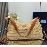 Prada Aimée large crochet and leather bag 1BC228 Natural 2025