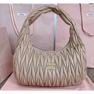 MIU MIU Wander Matelasse Nappa Leather Hobo Bag 5BC108 Powder Pink 2025