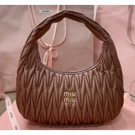 MIU MIU Wander Matelasse Nappa Leather Hobo Bag 5BC108 Cognac 2025