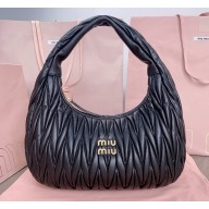MIU MIU Wander Matelasse Nappa Leather Hobo Bag 5BC108 black 2025