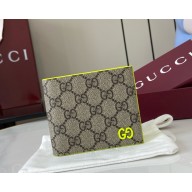 Gucci Acid green interior GG bi-fold wallet 768243 Beige and dark brown GG Supreme 2025