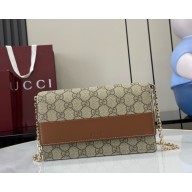 Gucci GG Emblem wallet on chain 838151 Brown smooth leather 2025