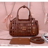 MIU MIU Leather basket 5BA294 Cognac 2025