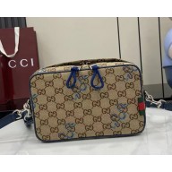Gucci Small embroidered snake crossbody bag 817771 beige and dark brown canvas  2025