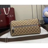 Gucci GG canvas small cylinder bag 834455 Beige and dark brown GG canvas Dark brown leather trim 2025