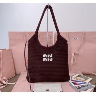 MIU MIU IVY raffia-effect woven tote bag 5BG231 Cocoa/Chalk White 2025